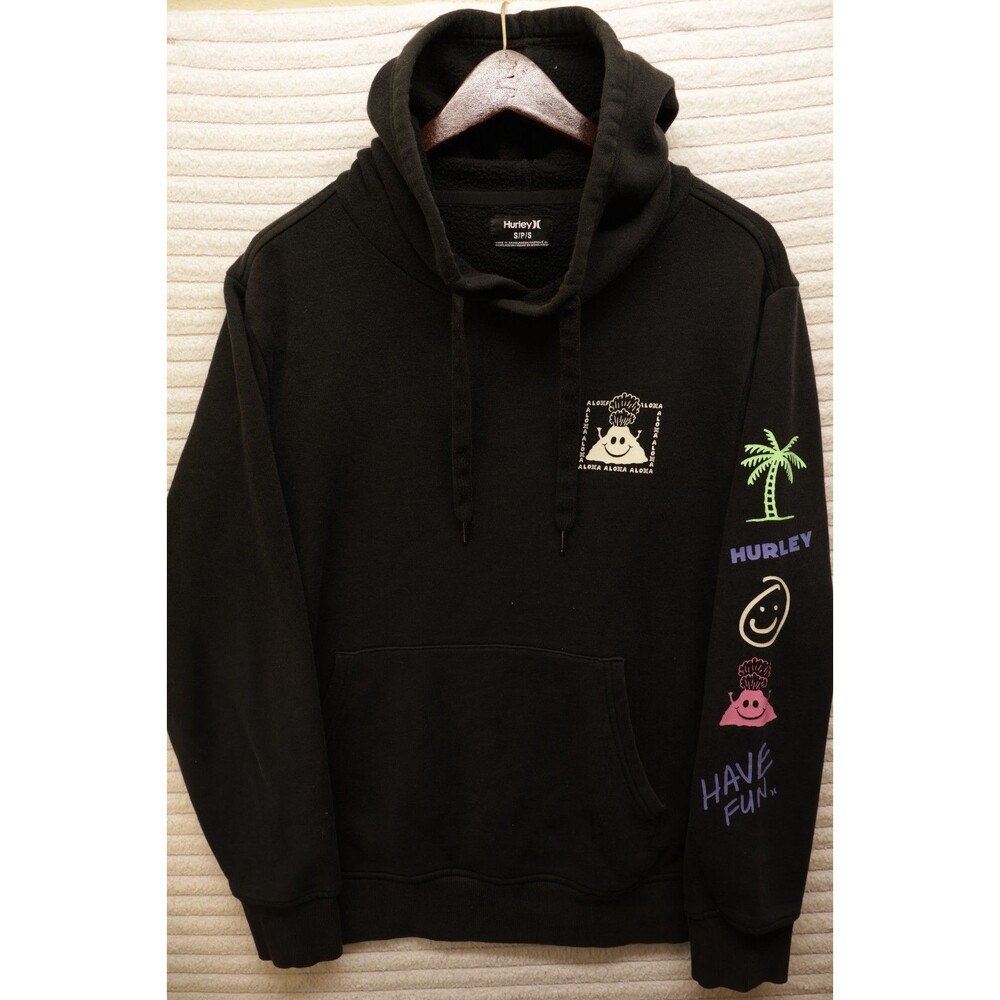Hurley Hoodie Womens Size S Aloha Black Pink Purp Logo Surf Pullover Sweatshirt
